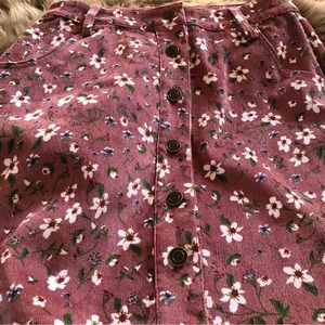 Floral button up skirt corduroy